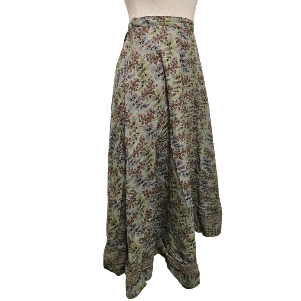 Dex Womens 90s Vintage Skirt Green Floral Maxi Retro Inspired Lace Trim‎ Cottage